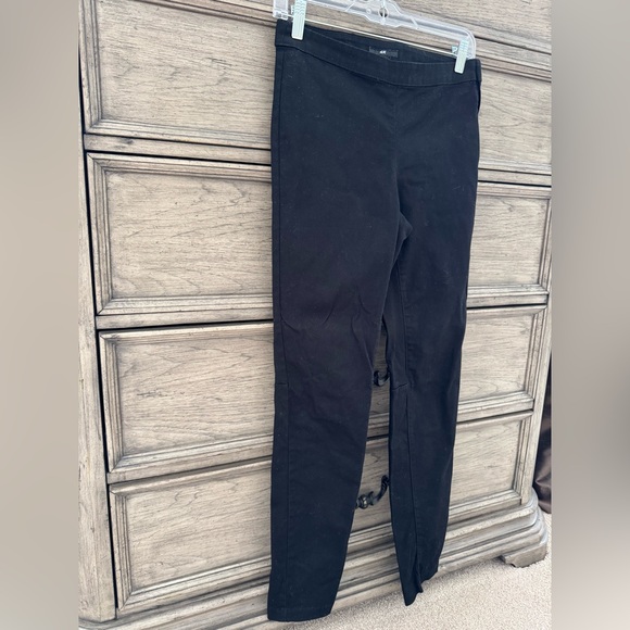 H&M Black Trousers EUC Skinny Khakis Dress Pants Chinos Cotton Stretch High Rise - Picture 4 of 9